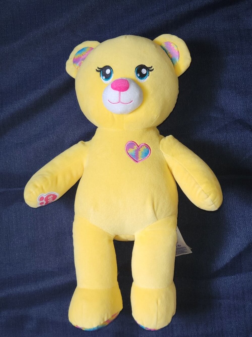 Build-A-Bear Yellow Tie Dye Heart Plush Bear and Ears Embroidered B-A-B